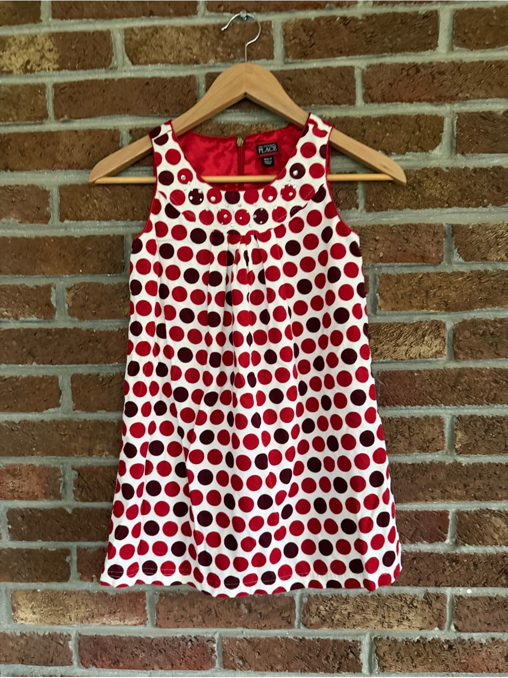 The Children's Place Red and White Polka Dot Sleeveless Dress Textured.  6x / 7